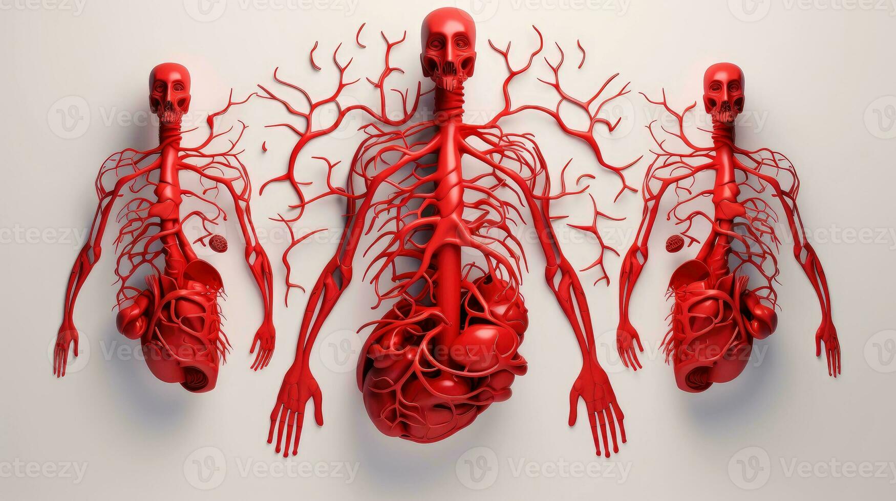 3D illustration mockup of the human organ system, Anatomy, Nervous, circulatory, digestive, excretory, urinary,and bone systems. Medical education concept, Generative AI illustration photo