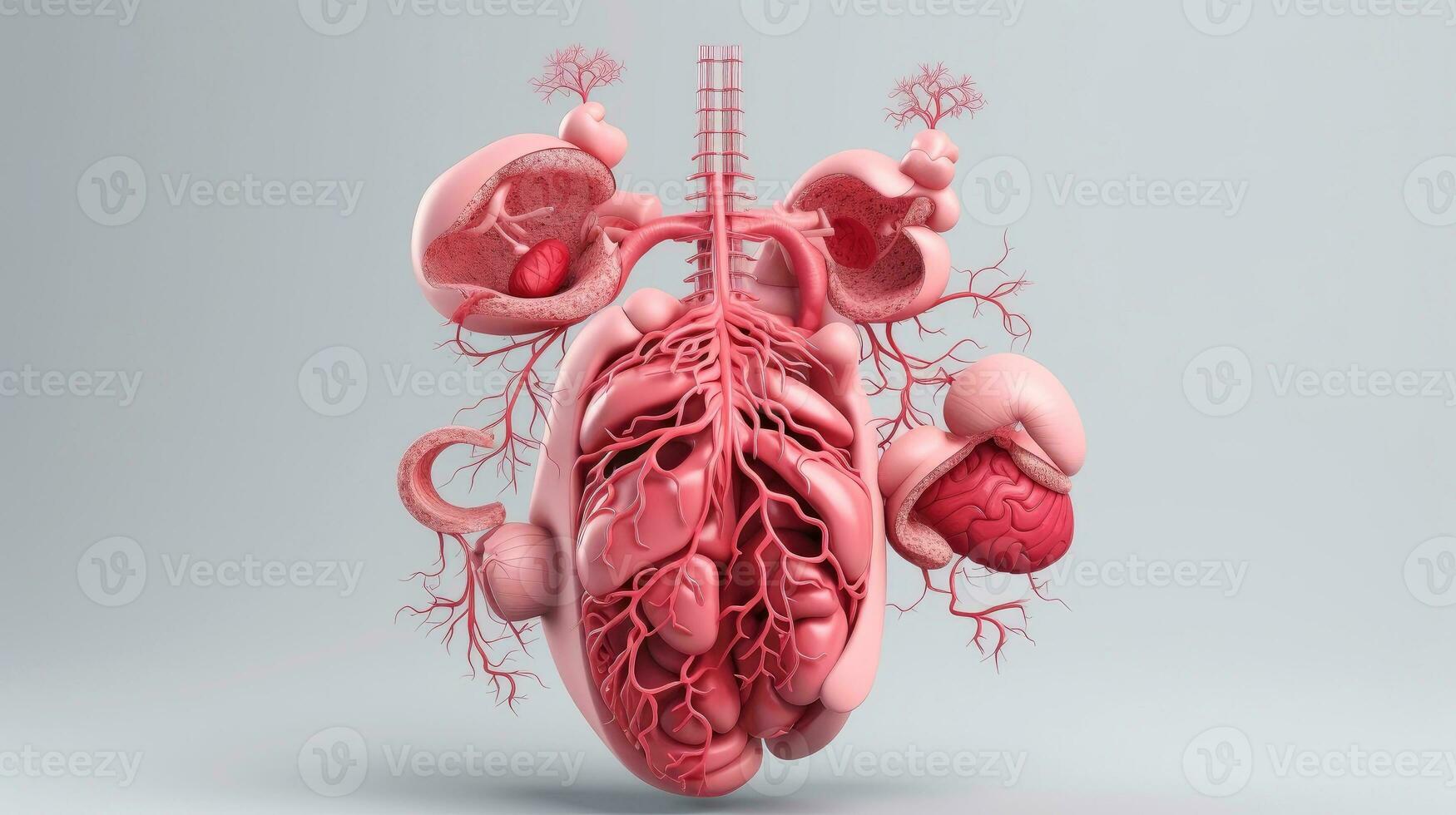 3D illustration mockup of the human organ system, Anatomy, Nervous, circulatory, digestive, excretory, urinary,and bone systems. Medical education concept, Generative AI illustration photo