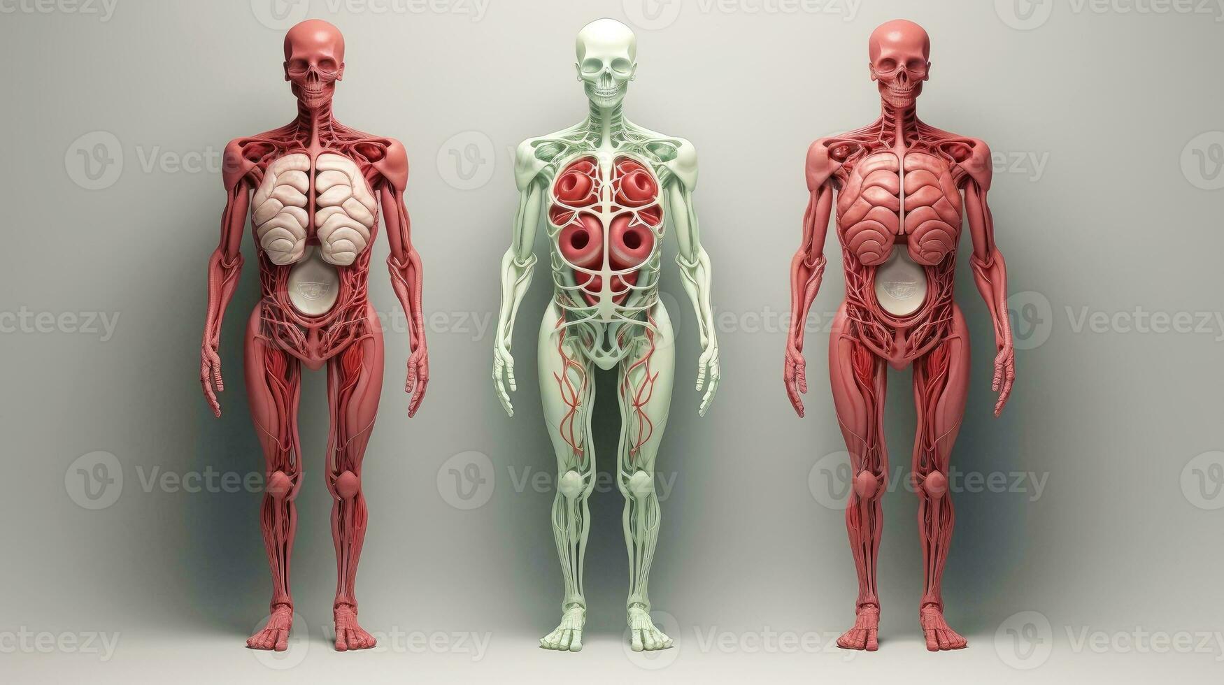 3d ilustración Bosquejo de el humano Organo sistema, anatomía, nervioso, circulatorio, digestivo, excretorio, urinario, y hueso sistemas médico educación concepto, generativo ai ilustración foto