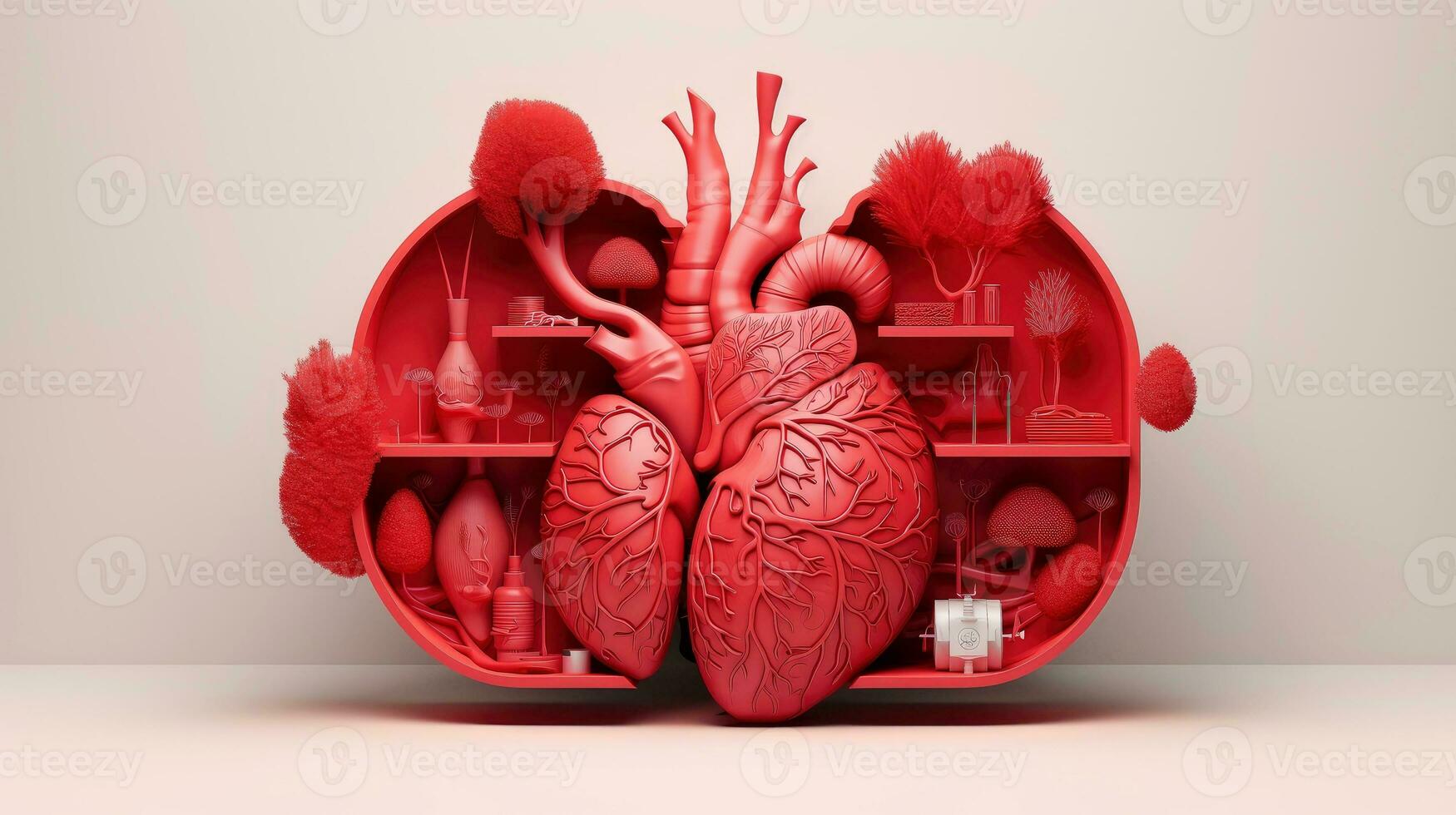 3D illustration mockup of the human organ system, Anatomy, Nervous, circulatory, digestive, excretory, urinary,and bone systems. Medical education concept, Generative AI illustration photo