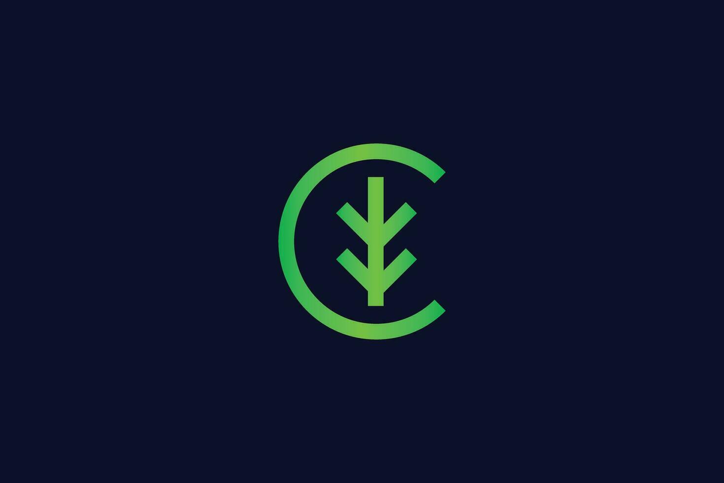 Minimal and creative letter C leaf logo template on Black Background vector