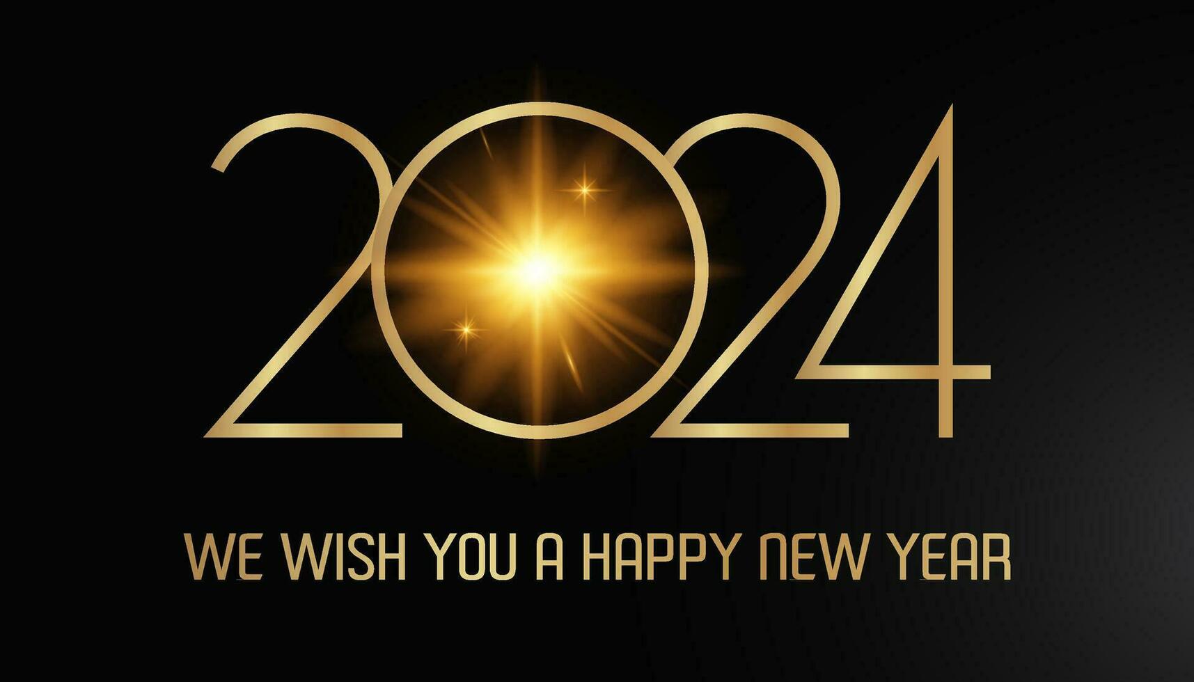 We wish you a Happy New Year 2024 shining sparkler firework gold and black greeting card vector