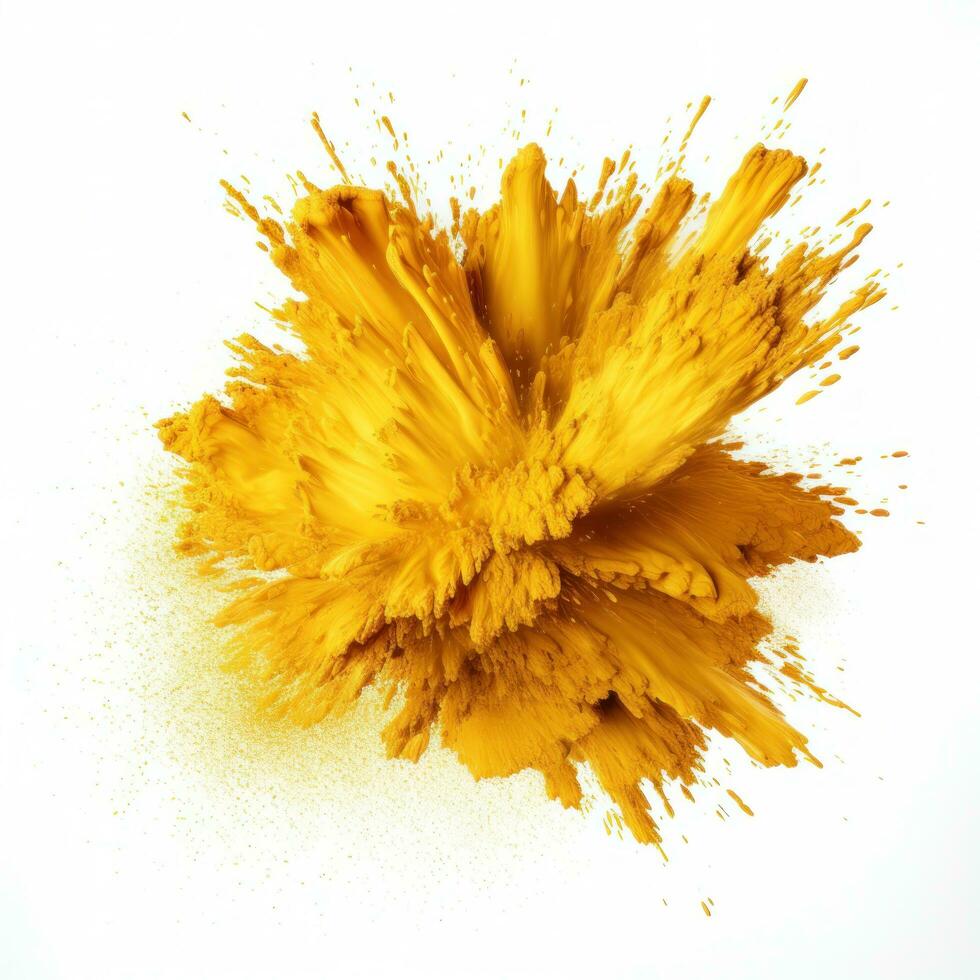 Gold yellow Holi paint splash isolated photo