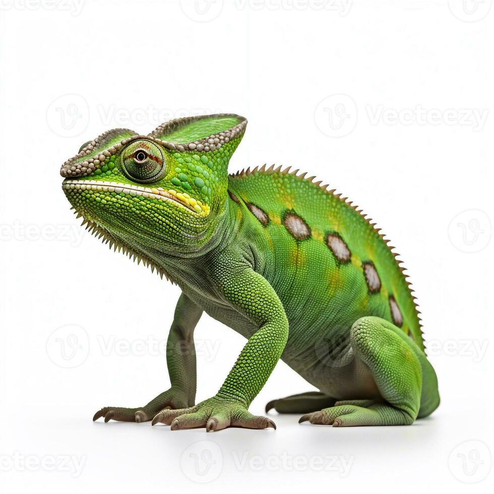 Beautiful big wild chameleon looking forward is shown in full length, Ai generated photo