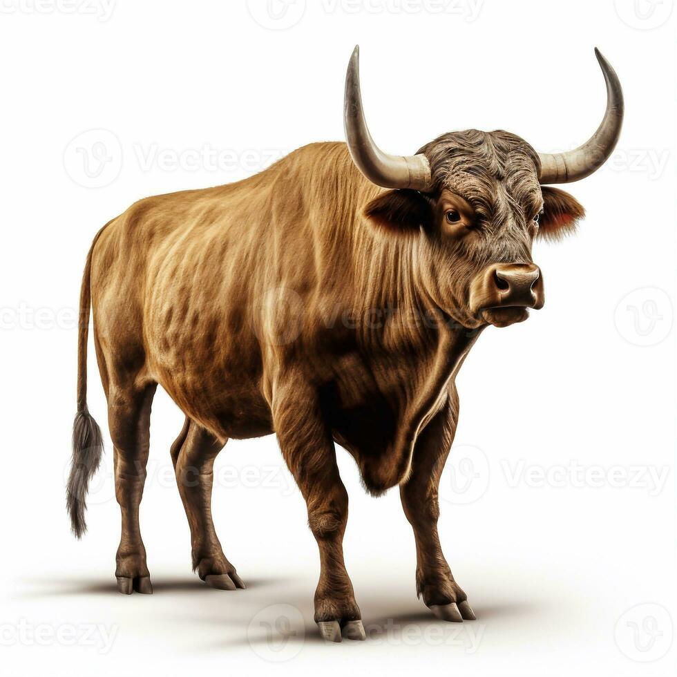 Beautiful wild beast bull looking forward is shown in full length, Ai generated photo