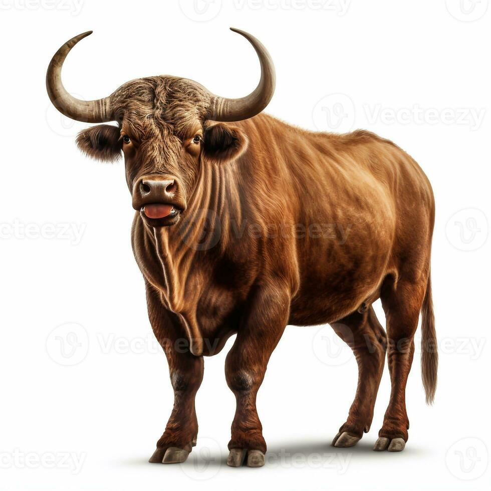 Beautiful wild beast bull looking forward is shown in full length, Ai generated photo