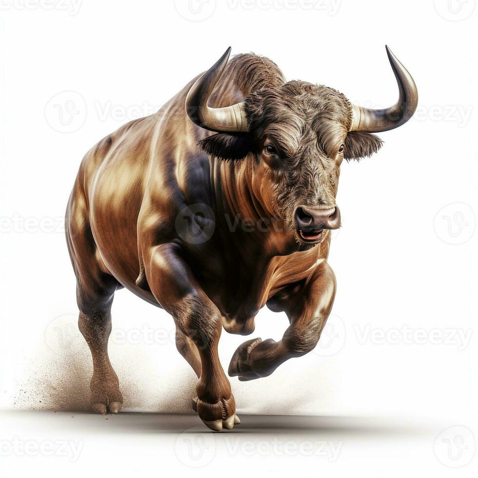 Beautiful wild beast bull looking forward is shown in full length, Ai generated photo