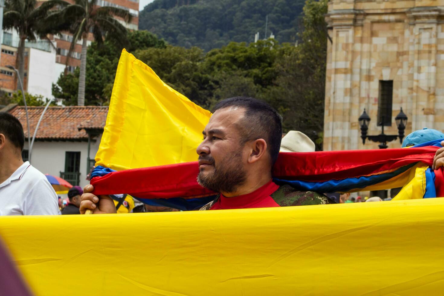 Bogota, Colombia, 16 August 2023. March asking for Gustavo Petro impeachment. Peaceful protest march in Bogota Colombia against the government of Gustavo Petro called La Marcha de la Mayoria. photo