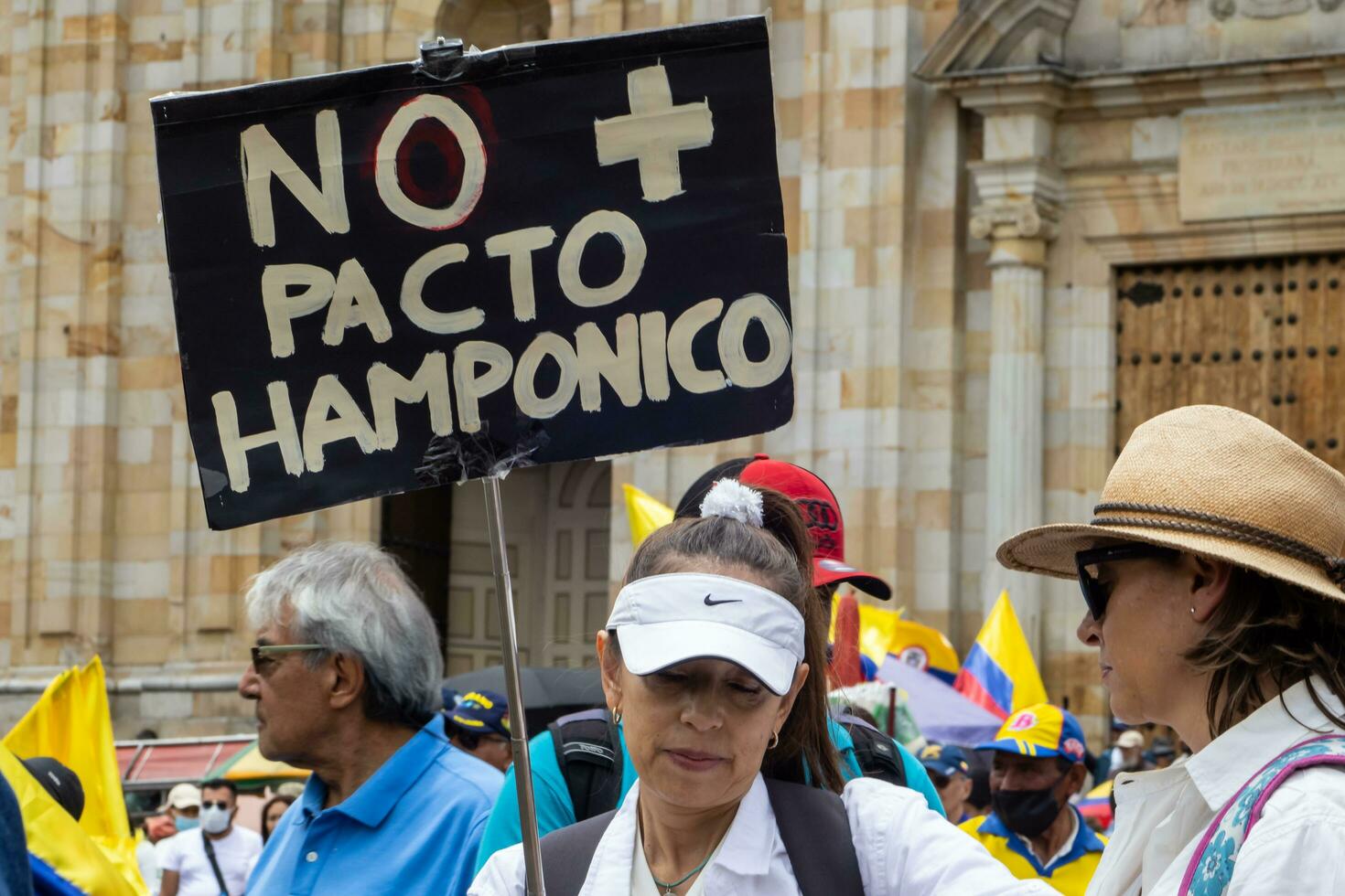 Bogota, Colombia, 16 August 2023. March asking for Gustavo Petro impeachment. Peaceful protest march in Bogota Colombia against the government of Gustavo Petro called La Marcha de la Mayoria. photo