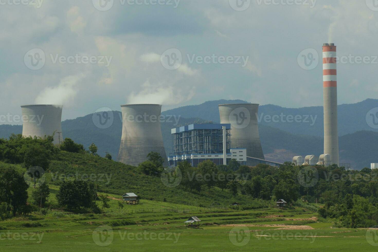 view from local road of hongsa electric power generation plant in sainyaburi northern of lao photo