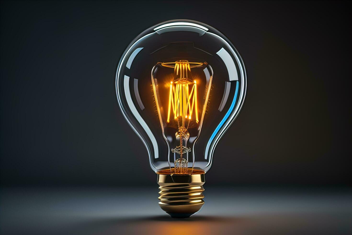 Glowing glass light bulb on dark background. ai generative photo