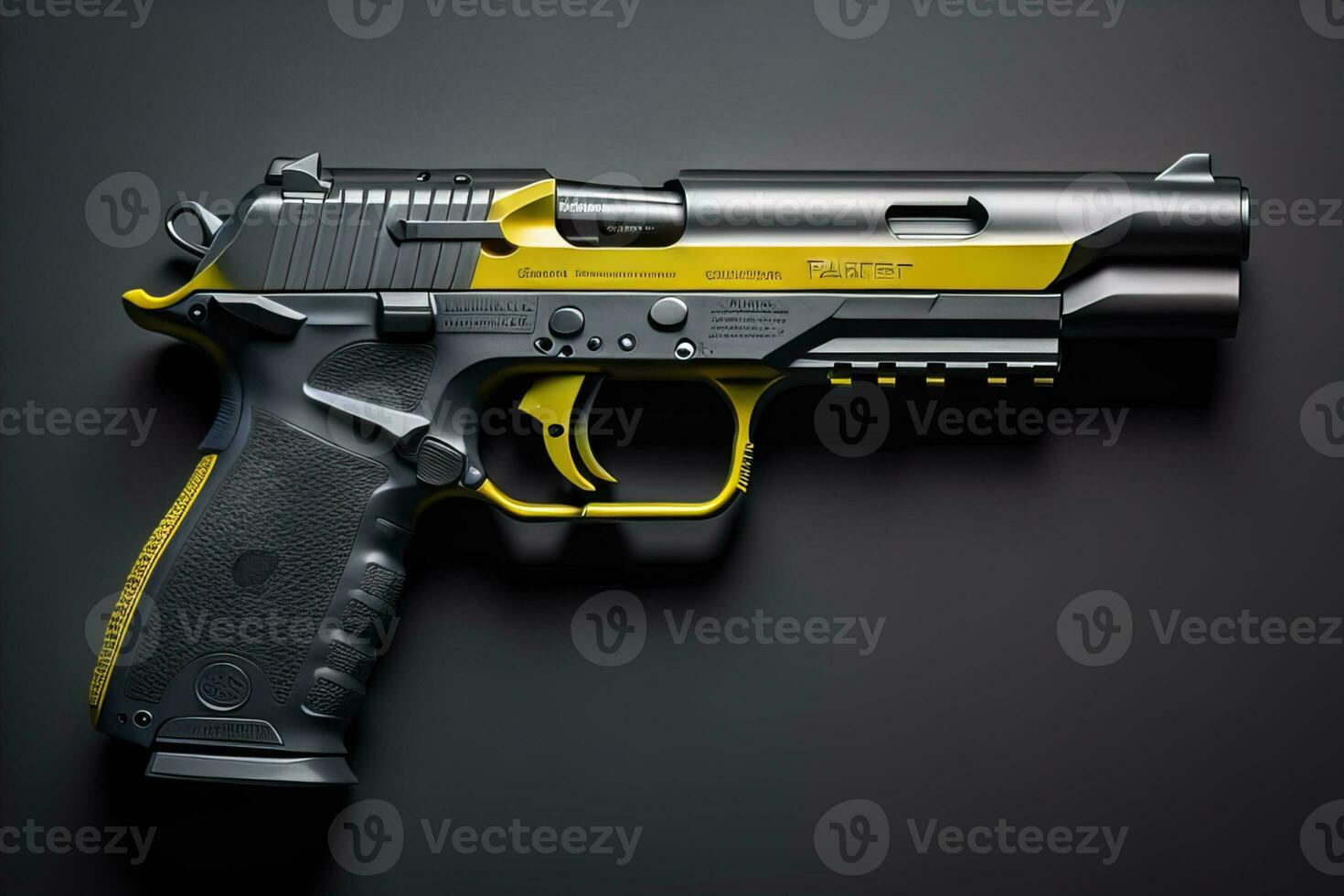 Semi-automatic handgun on a solid color background. Close-up. ai generative photo