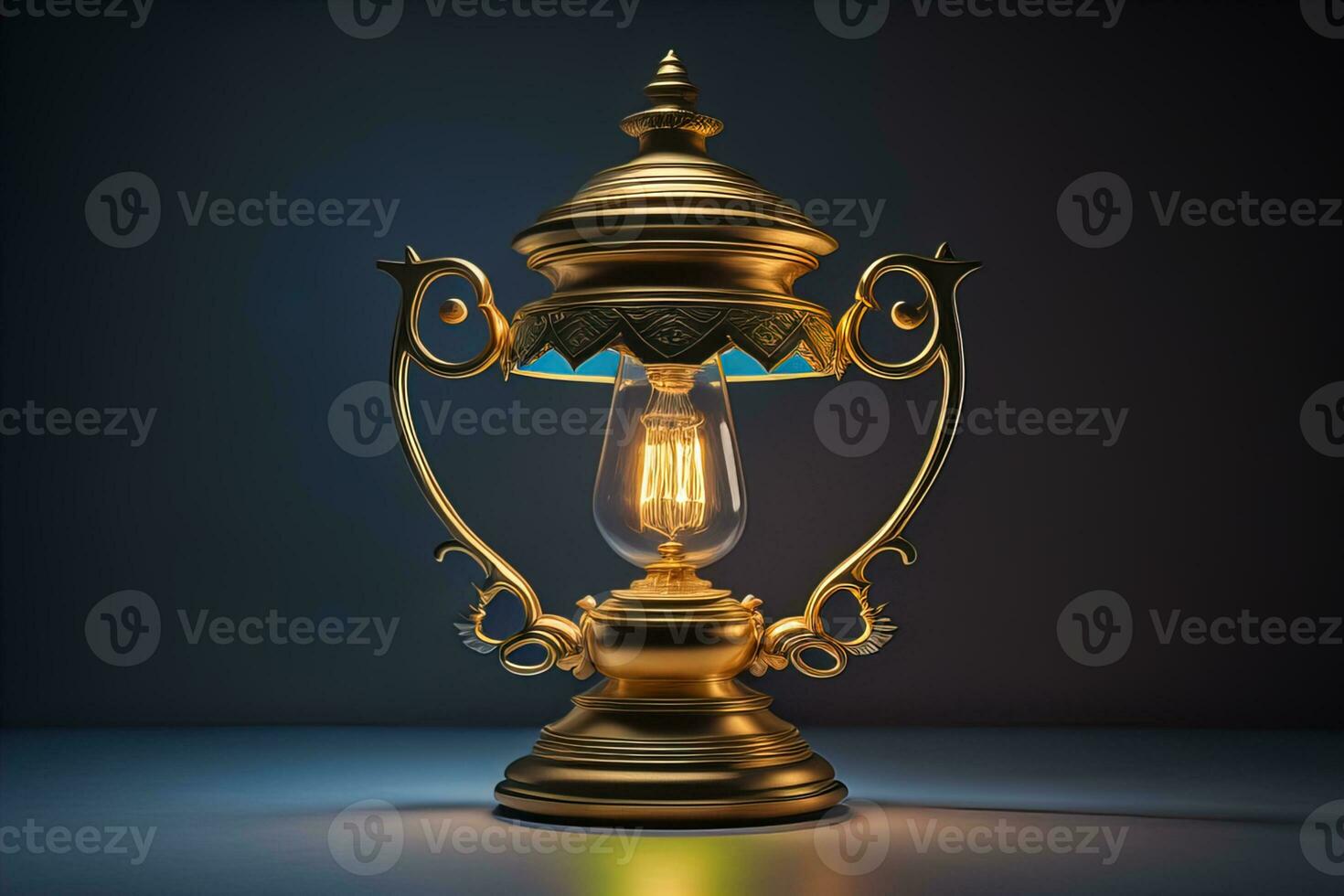 Lantern on a wooden table and a dark background. ai generative photo