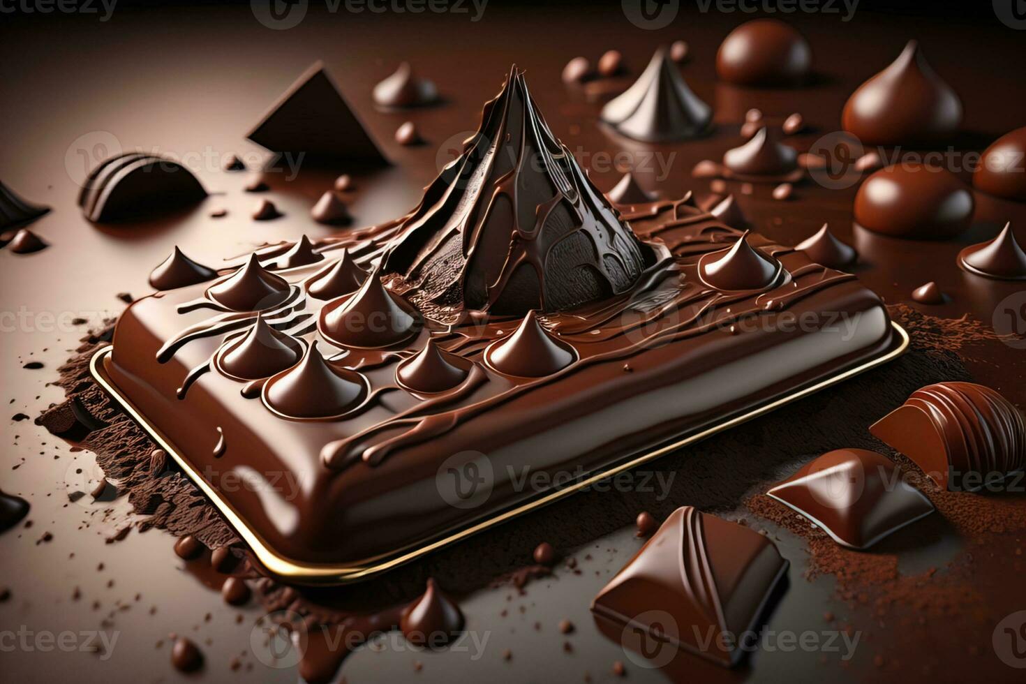 Chocolate truffles on a dark background. ai generative photo