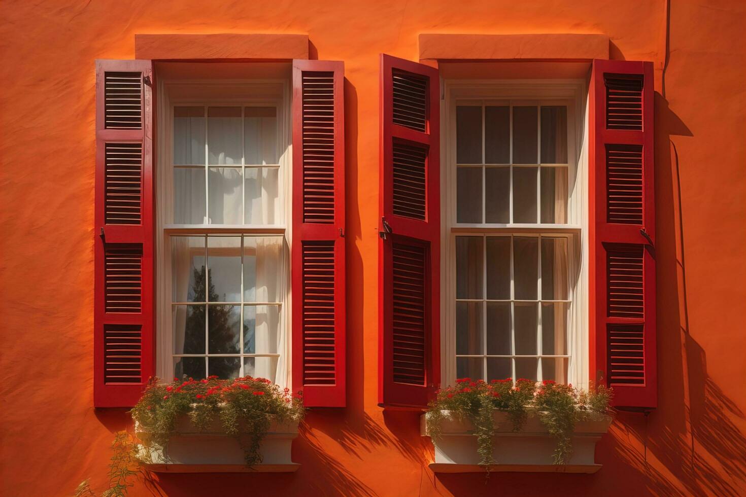 Colorful windows of a typical house in the city, ai generative photo