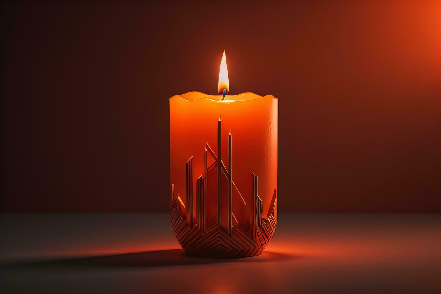 Creative burning candle on a wooden background. ai generative photo