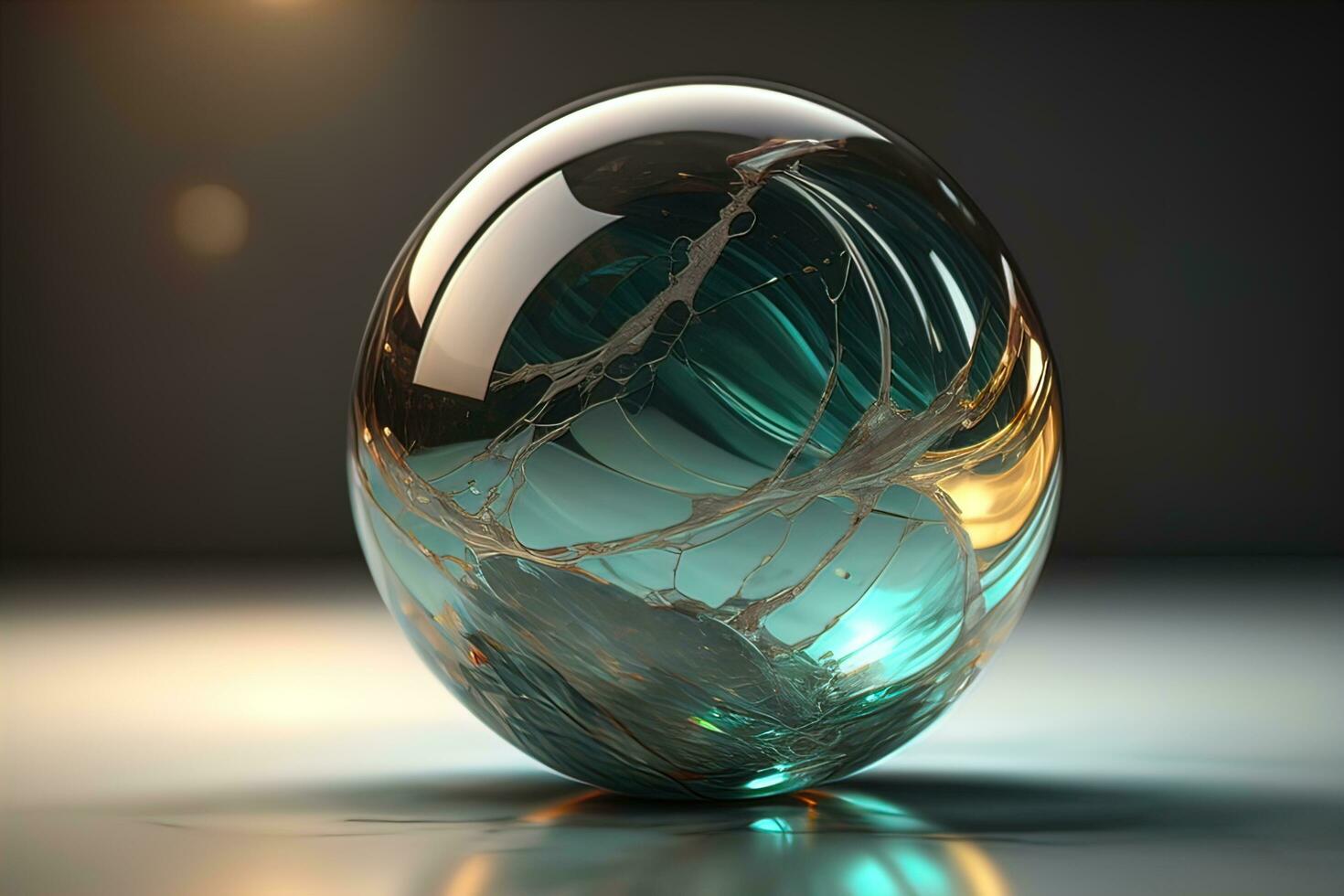 Transparent crystal ball on a wooden table. ai generative photo