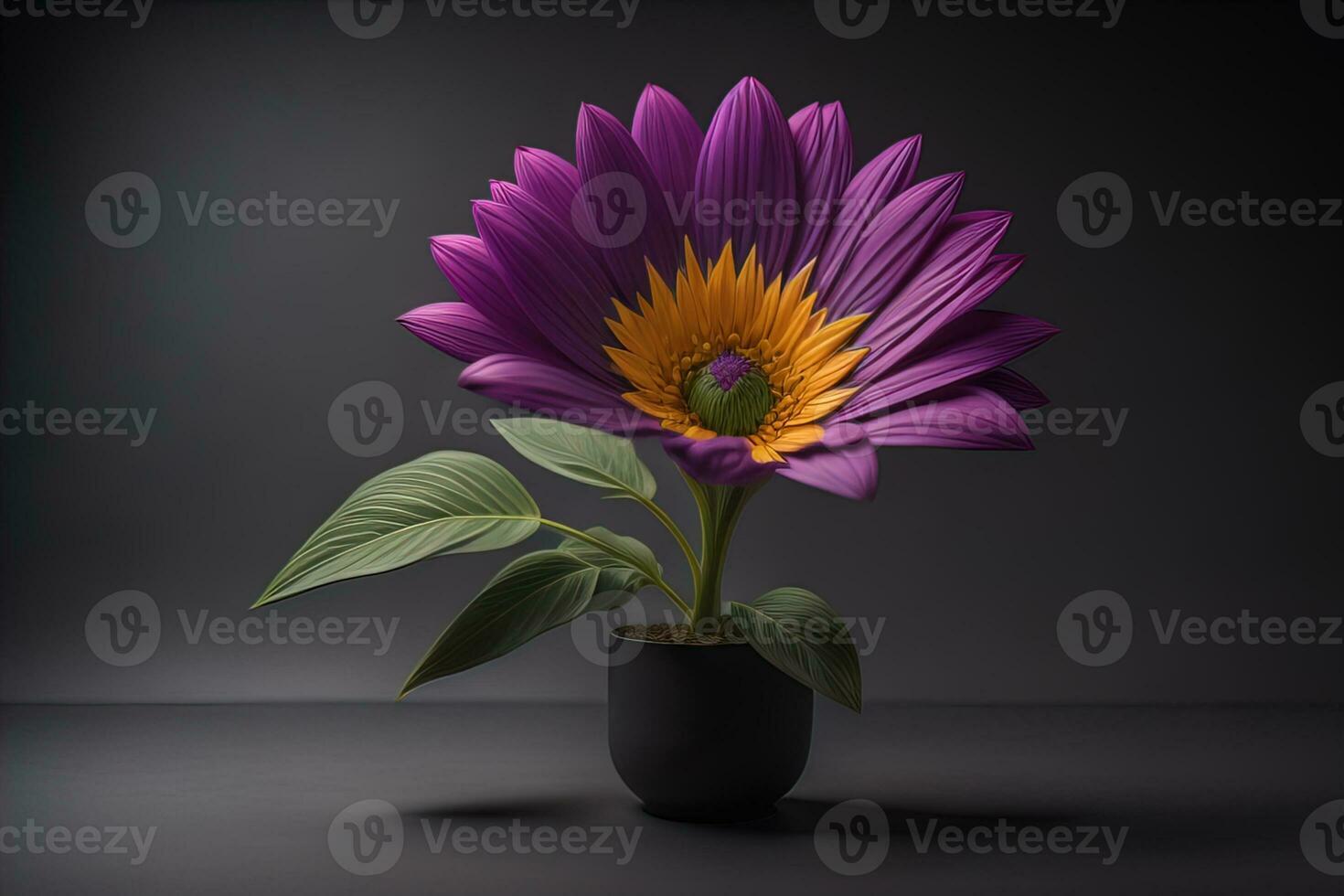 Flowers in a pot on a solid color background. ai generative photo