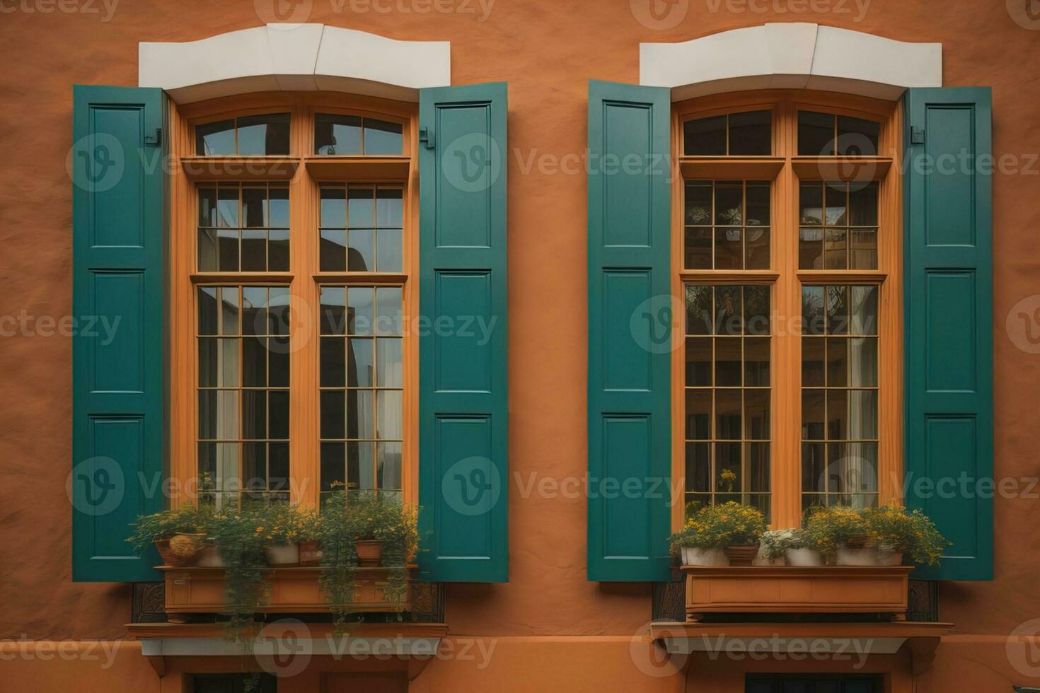 Colorful windows of a typical house in the city, ai generative photo