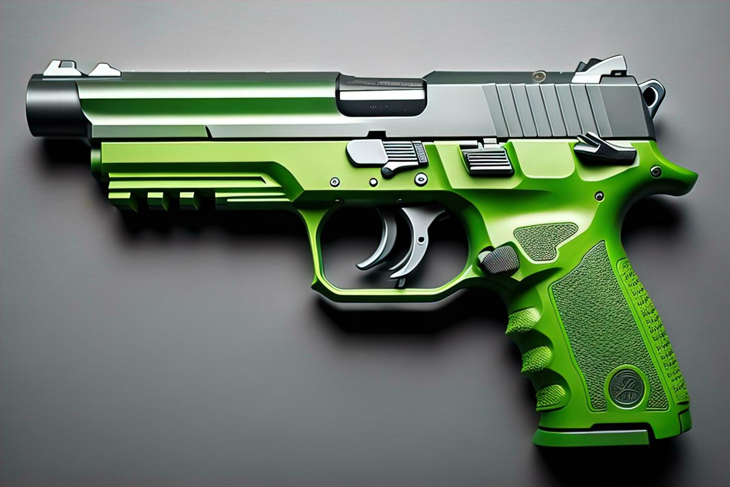 Semi-automatic handgun on a solid color background. Close-up. ai generative photo