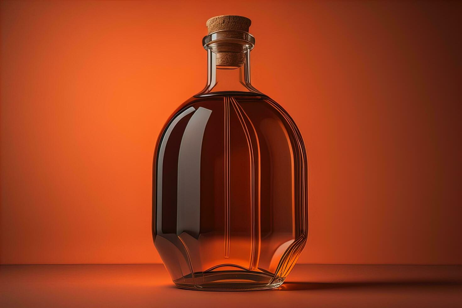 Bottle with a liquid on a solid color background. ai generative photo