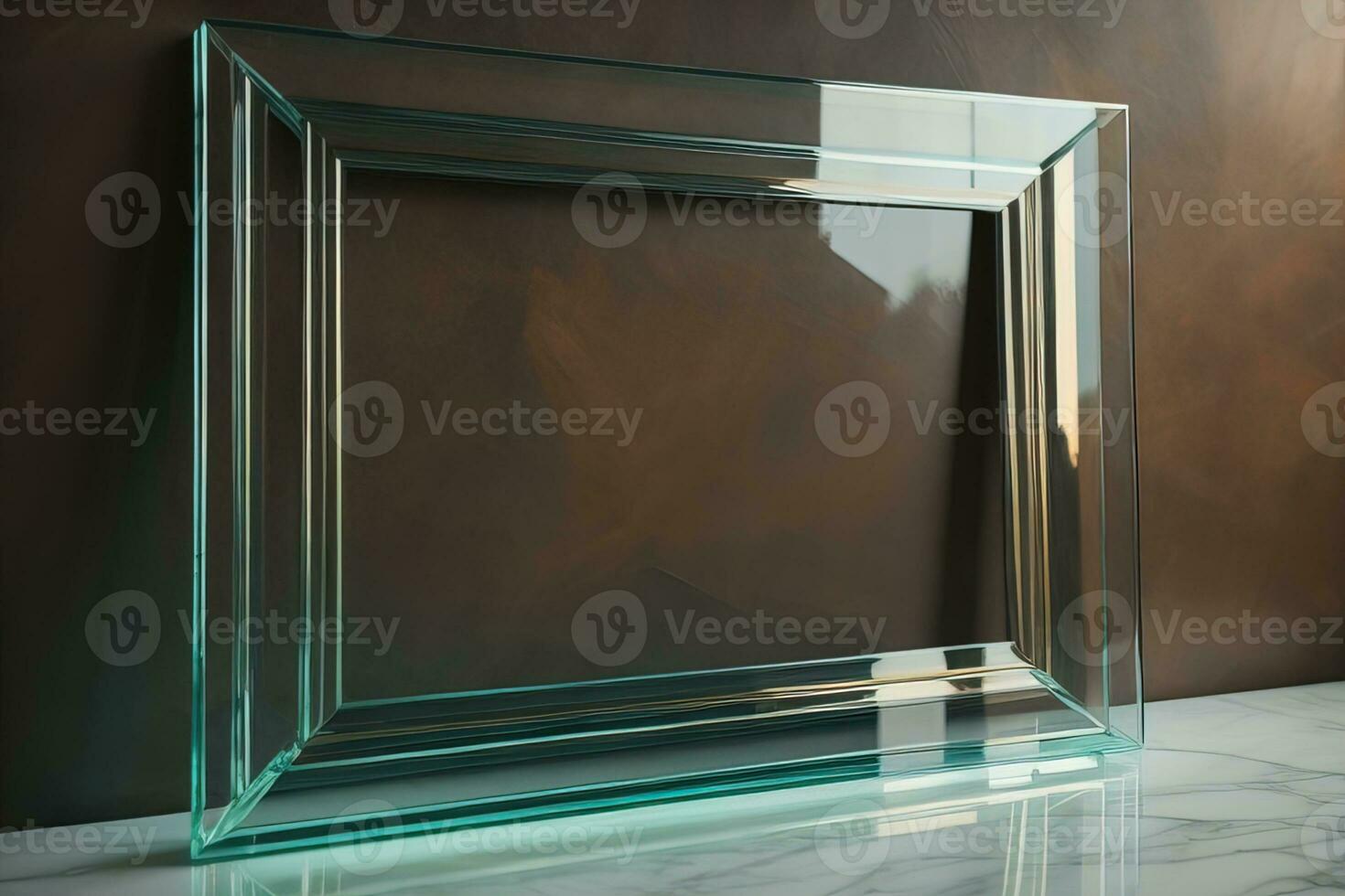 Glass picture frame on a solid color background. ai generative photo