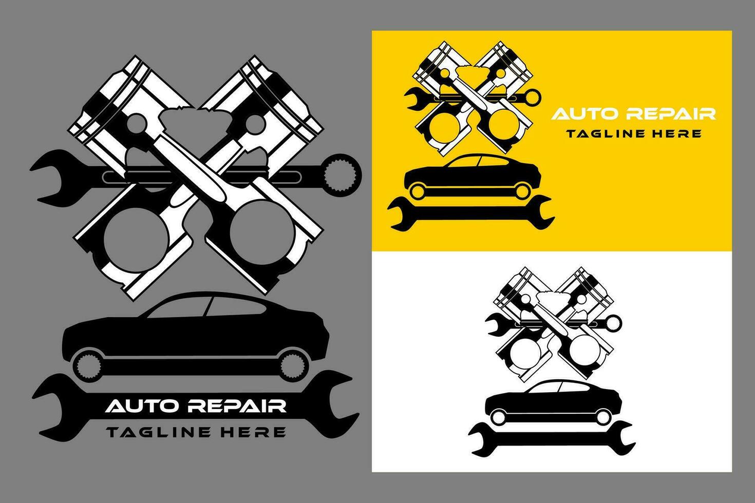 Car repair logo template. Car repair vector design.emblem, template. An interesting logo for the automotive and repair industry. Types of car logos, divided into 3 background colors