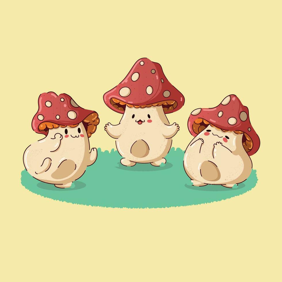 Cute mushrooms characters in cartoon style 27480513 Vector Art at Vecteezy