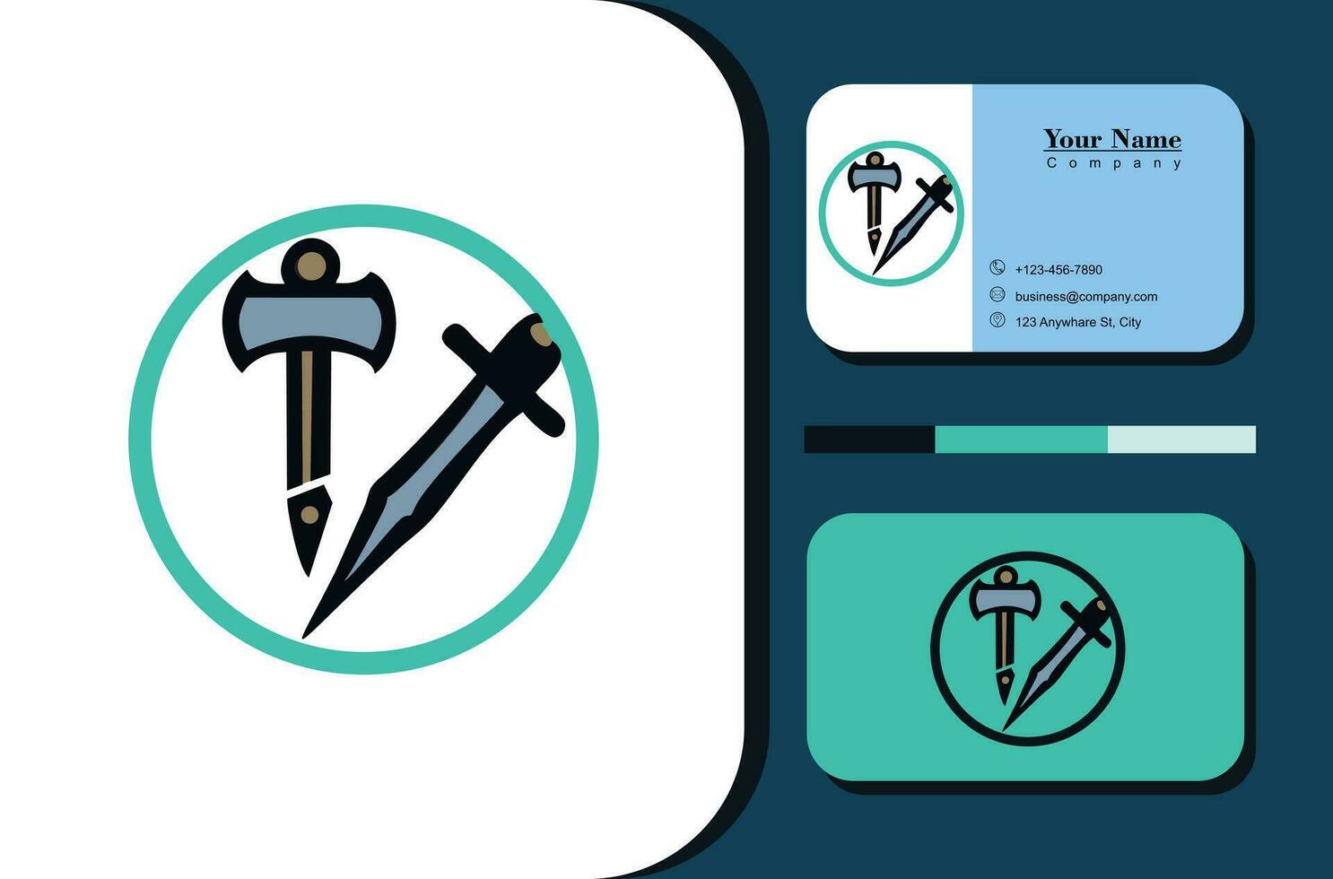 hammer and sword flat logo vector
