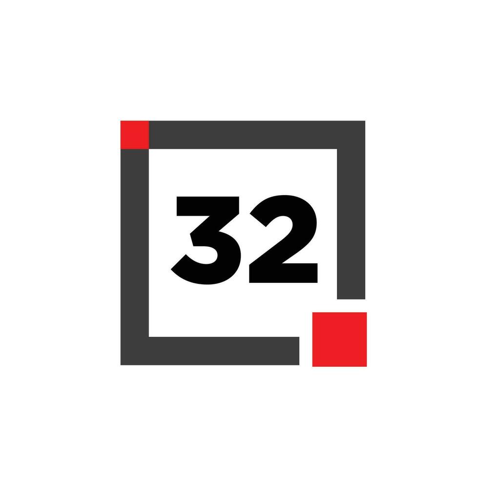 32 número con cuadrado icono. 32 punto monograma. vector