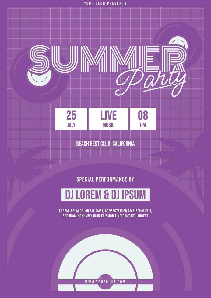 Summer Party Flat Design Flyer Template A4 vector