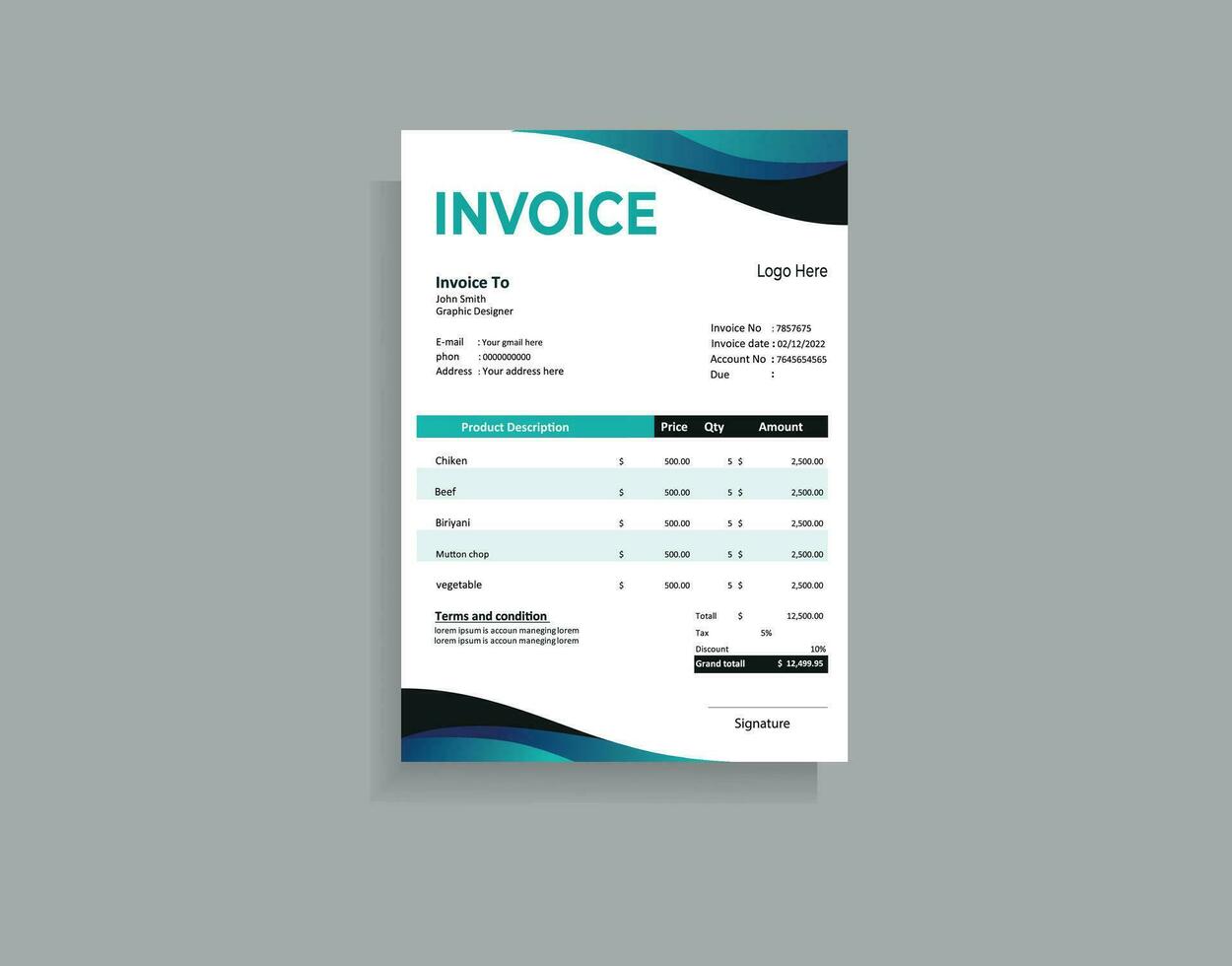 Professional and modern invoice template vector