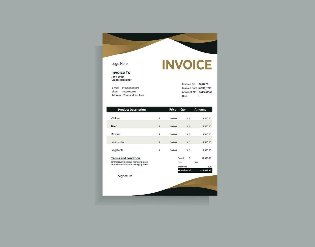 Invoice minimal design template. Bill form business invoice accounting. Modern and Creative design vector