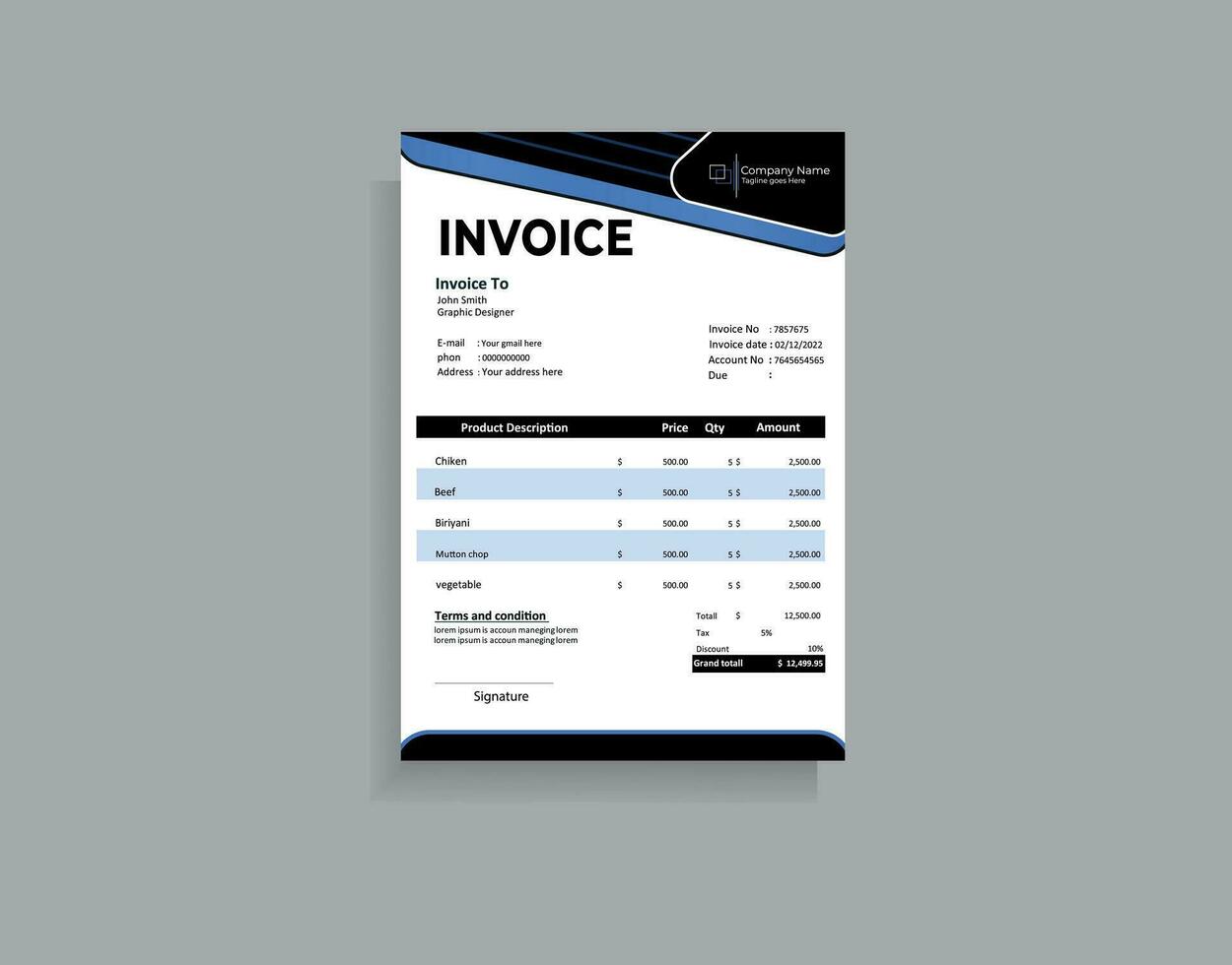 Minimal Corporate Business Invoice design template vector illustration bill form price invoice.