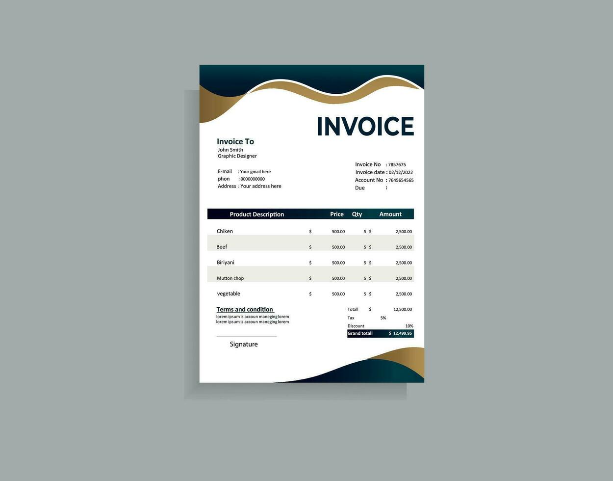 Minimal Corporate Business Invoice design template vector