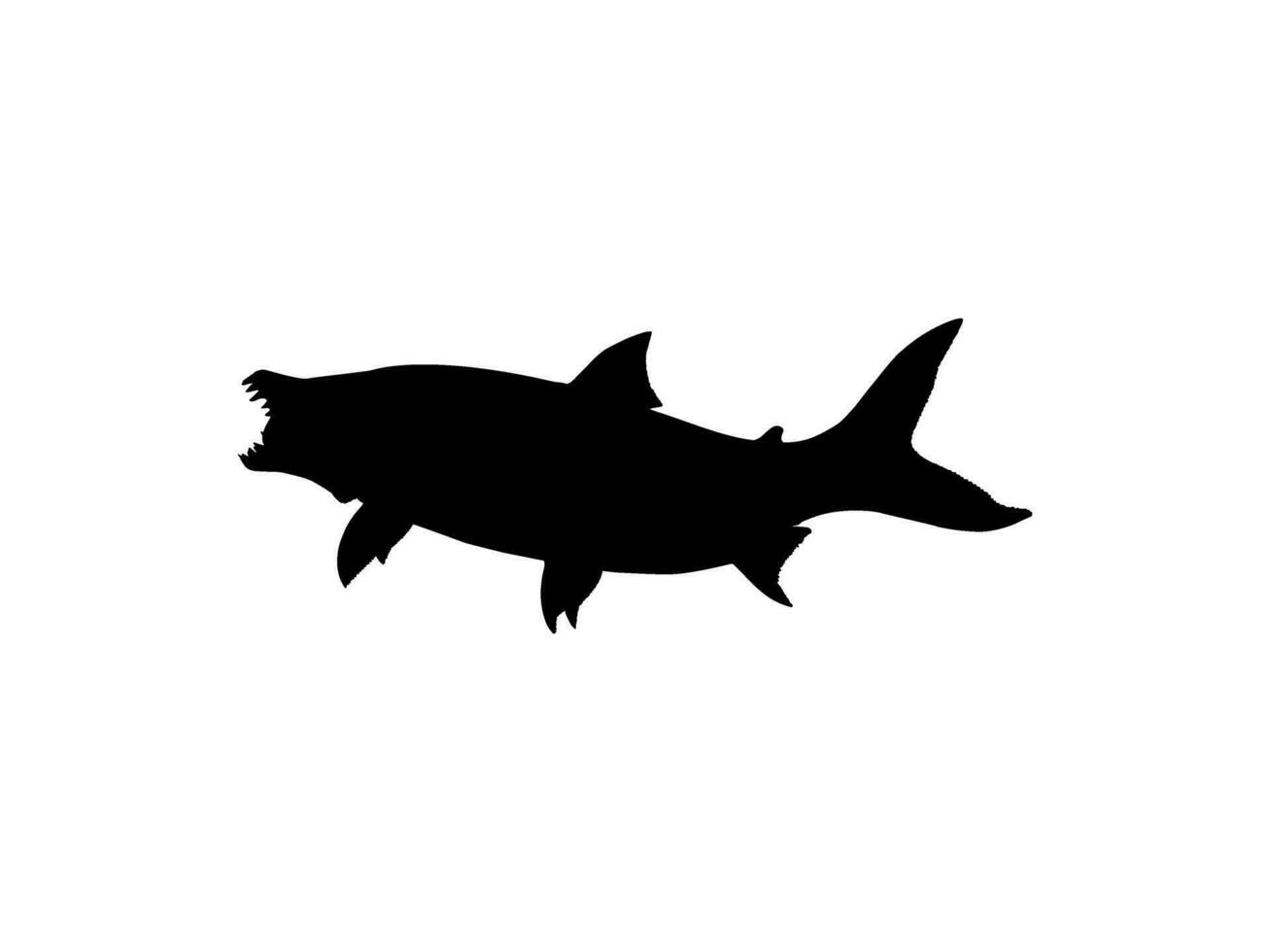 Silhouette of the Hydrocynus goliath, also known as the goliath tigerfish, giant tigerfish, or mbenga, is a very large African predatory freshwater fish of the family Alestidae. Vector Illustration