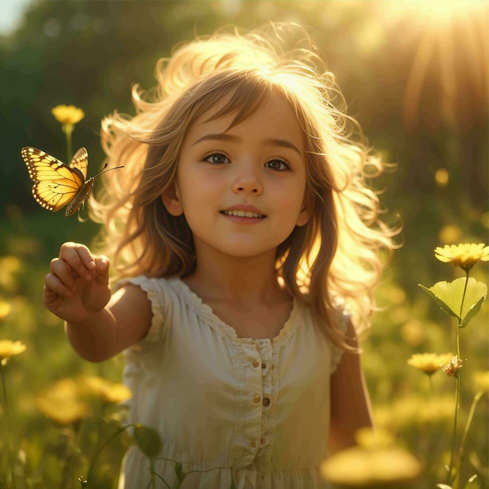 beautiful girl stands near walll with butterfly photo