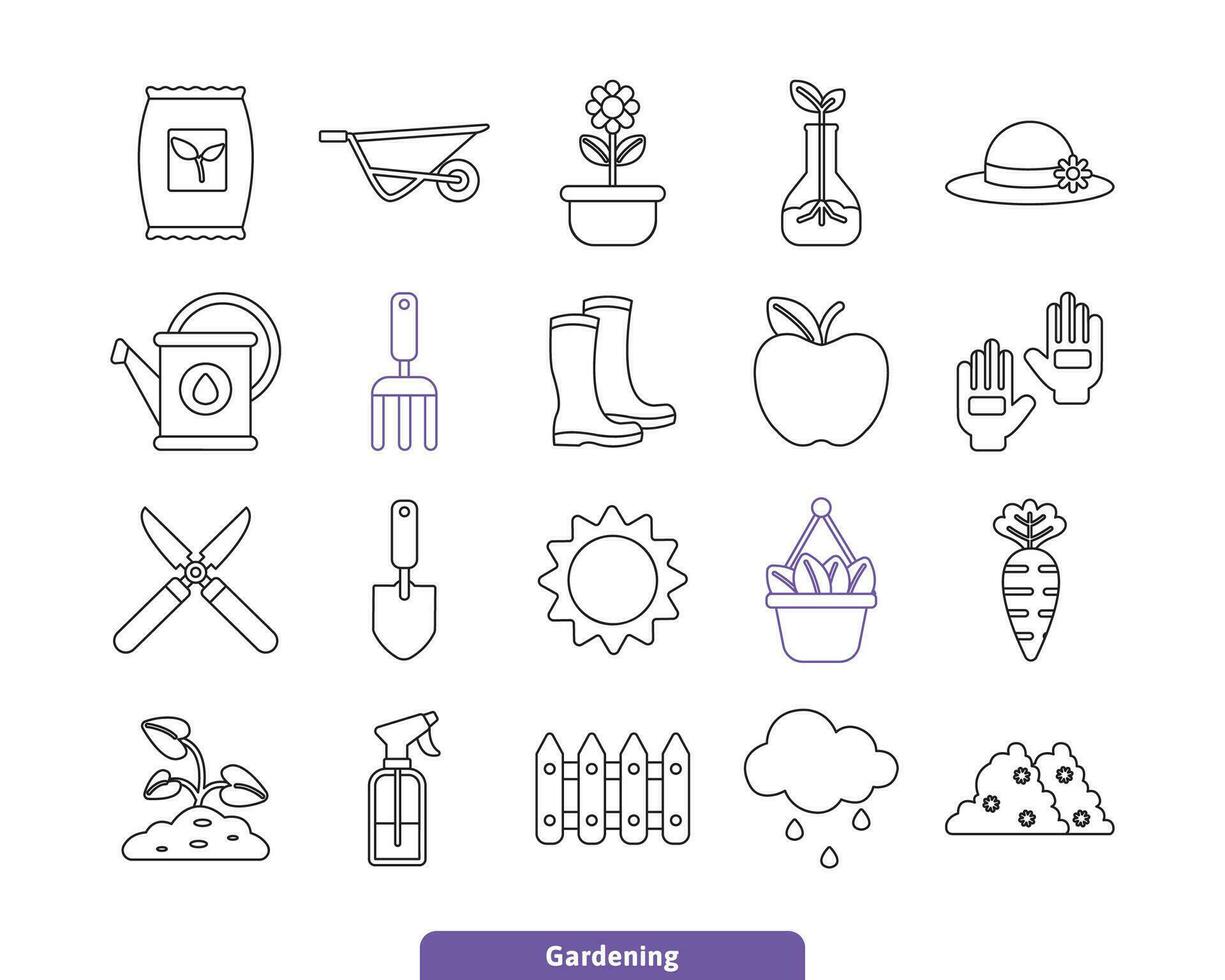Outline Gardening and Flower Icon Set. Minimal Agriculture Elements Collection for Project or Web Design. Vector EPS
