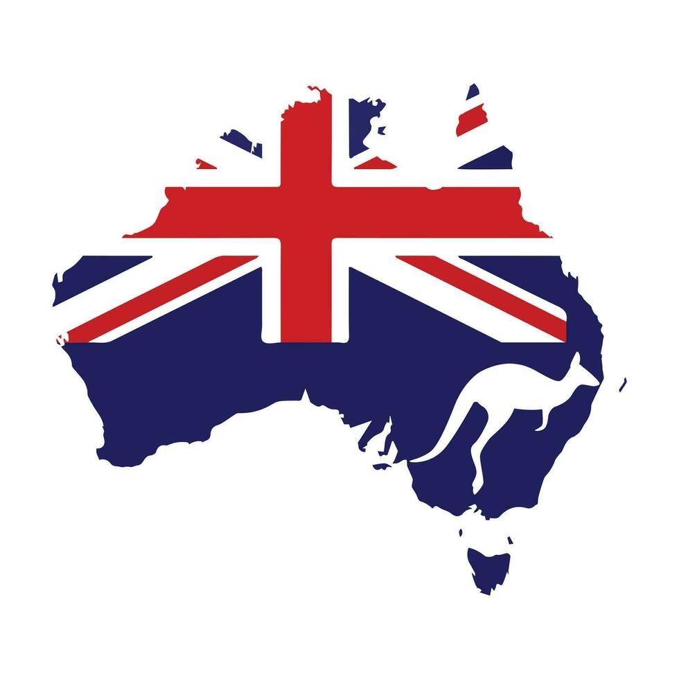 Australia mapa y bandera con canguro vector ilustración