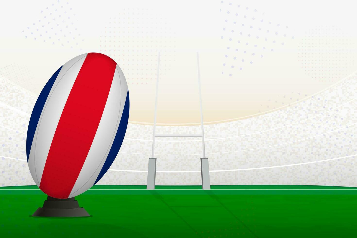 Costa Rica national team rugby ball on rugby stadium and goal posts, preparing for a penalty or free kick. vector