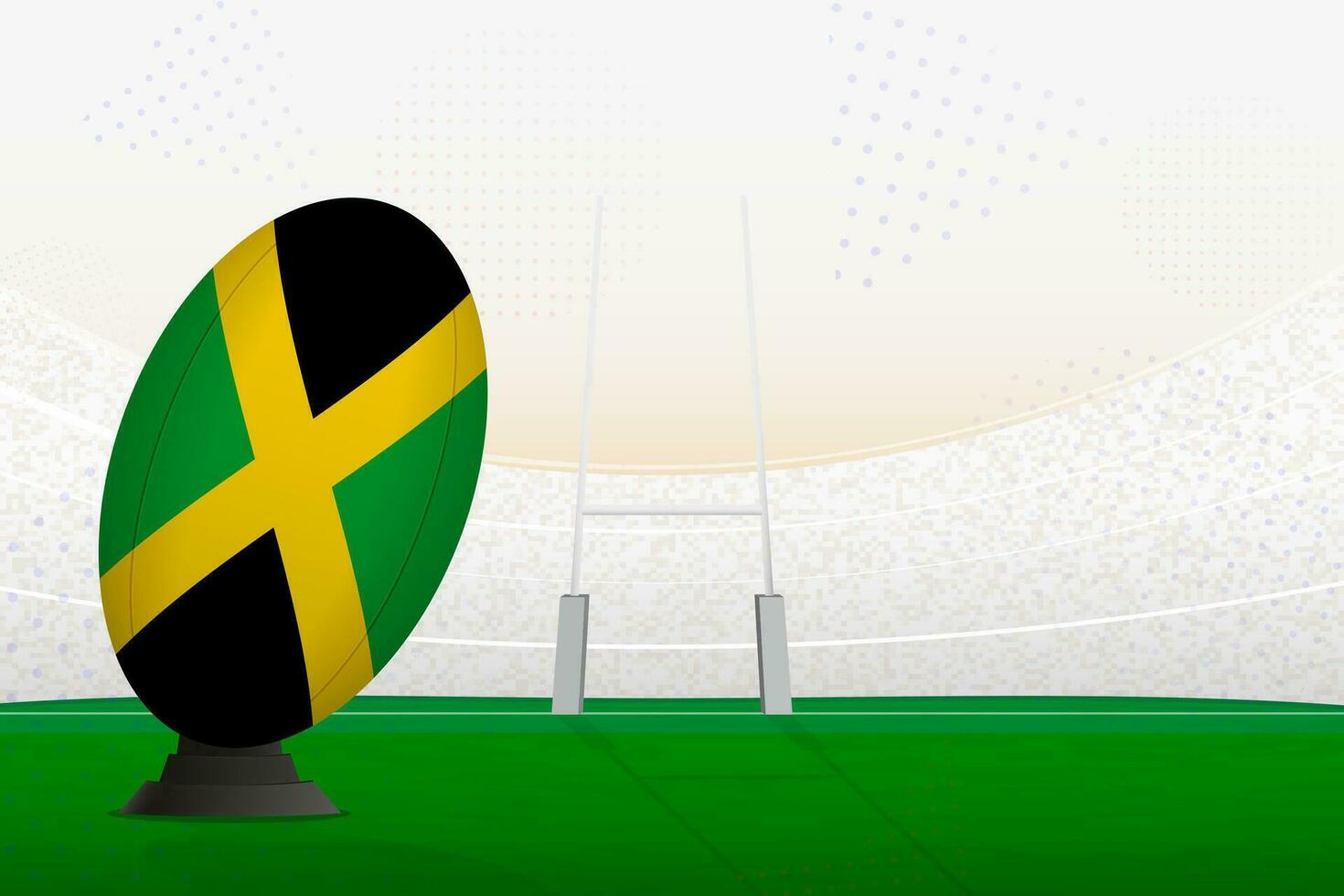 Jamaica national team rugby ball on rugby stadium and goal posts, preparing for a penalty or free kick. vector