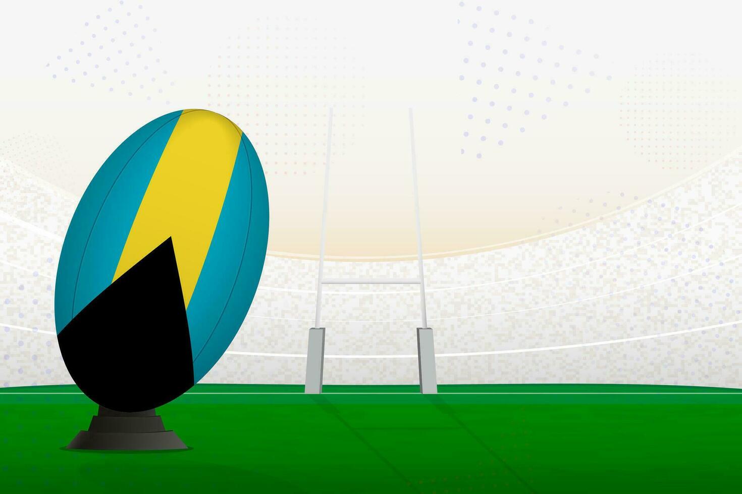 el bahamas nacional equipo rugby pelota en rugby estadio y objetivo publicaciones, preparando para un multa o gratis patada. vector