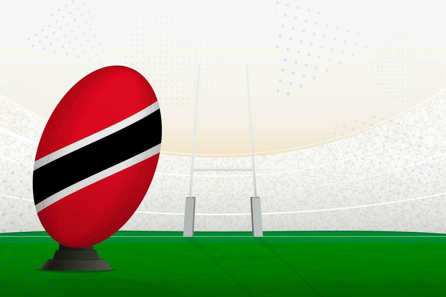 Trinidad and Tobago national team rugby ball on rugby stadium and goal posts, preparing for a penalty or free kick. vector