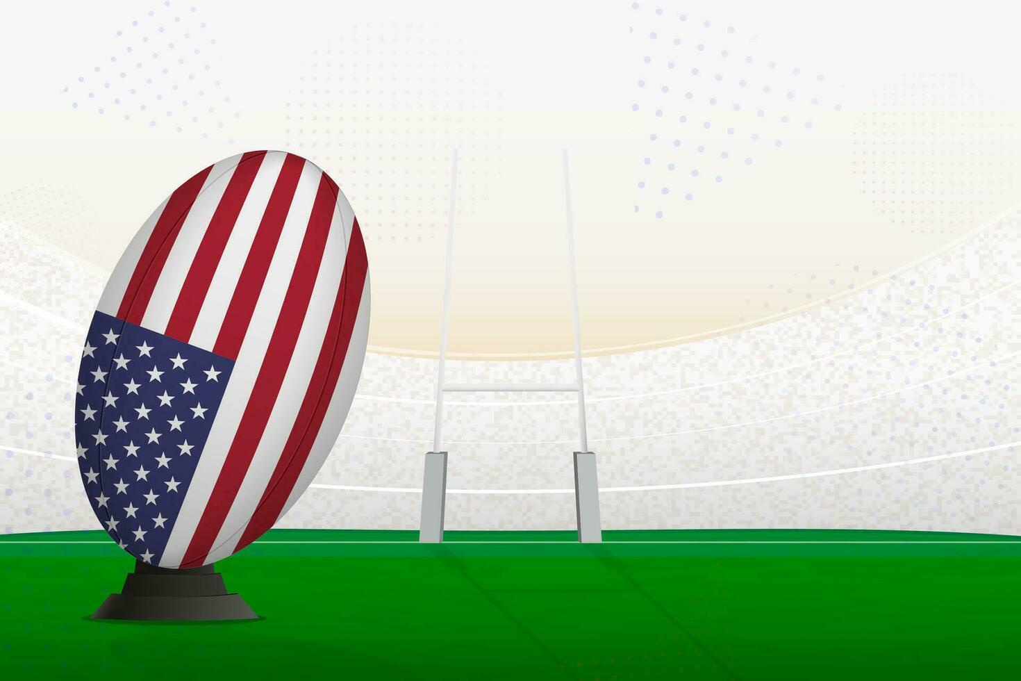 USA national team rugby ball on rugby stadium and goal posts, preparing for a penalty or free kick. vector