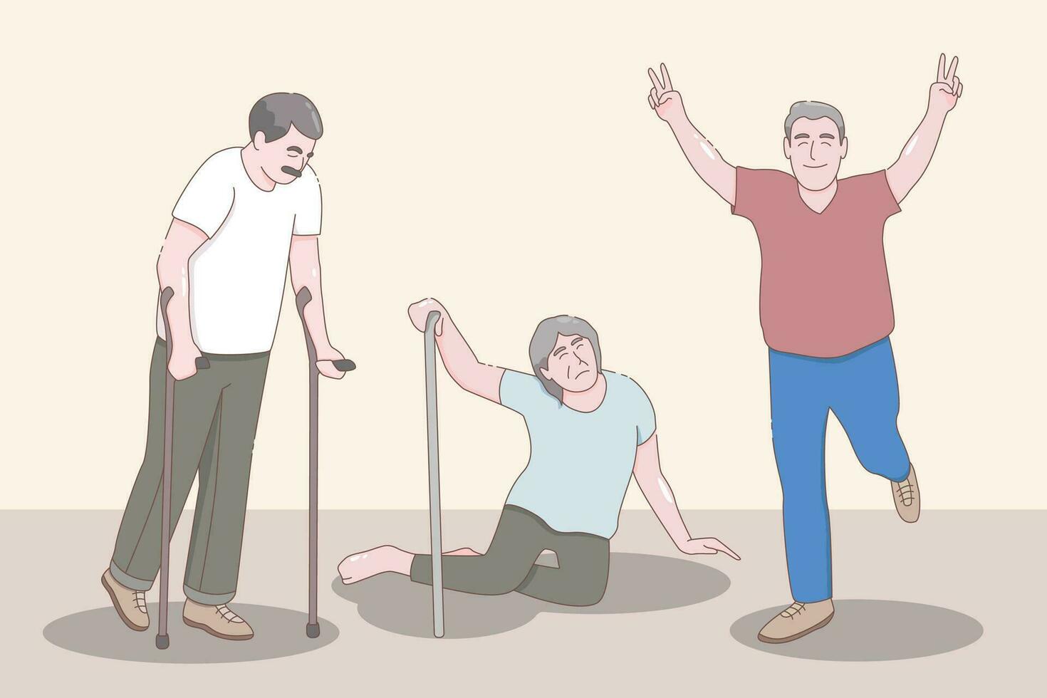 elderly care, old people care activities, prescribes treatment. Vector characters flat cartoon.