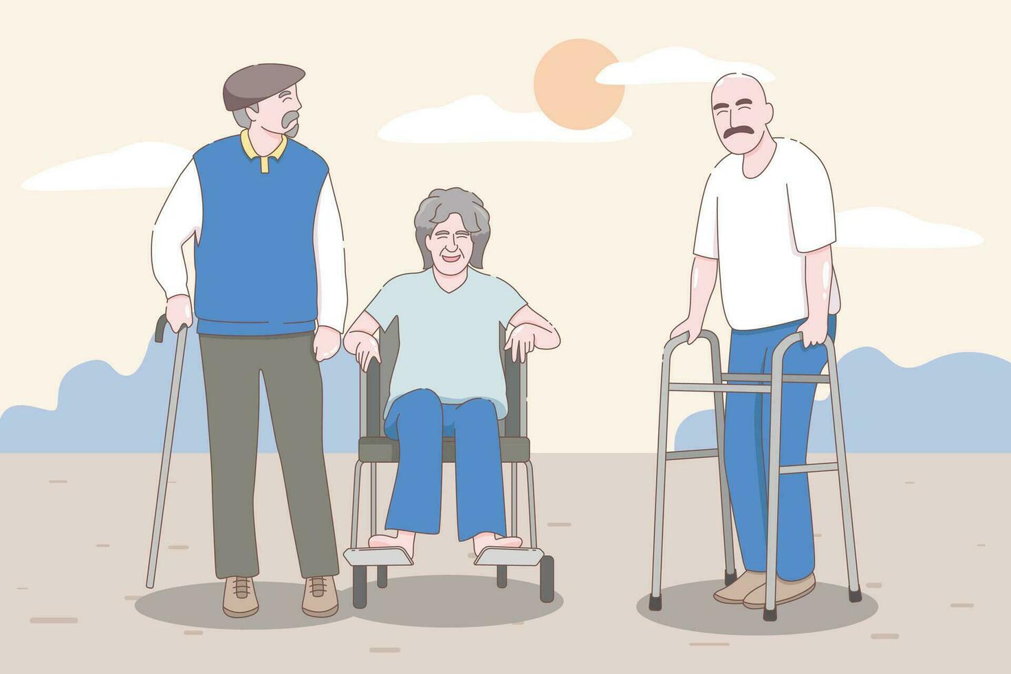 elderly care, old people care activities, prescribes treatment. Vector characters flat cartoon.