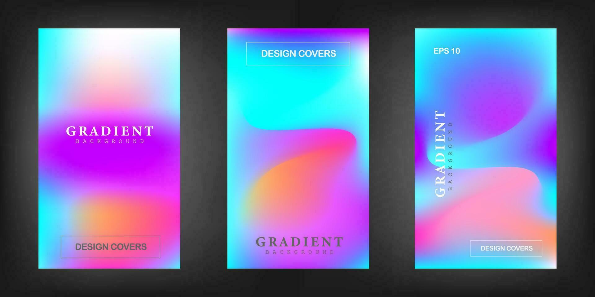 Set of covers design templates with vibrant gradient background. Trendy modern design. Applicable for placards, banners, flyers, presentations, covers and reports. Vector illustration. Eps10