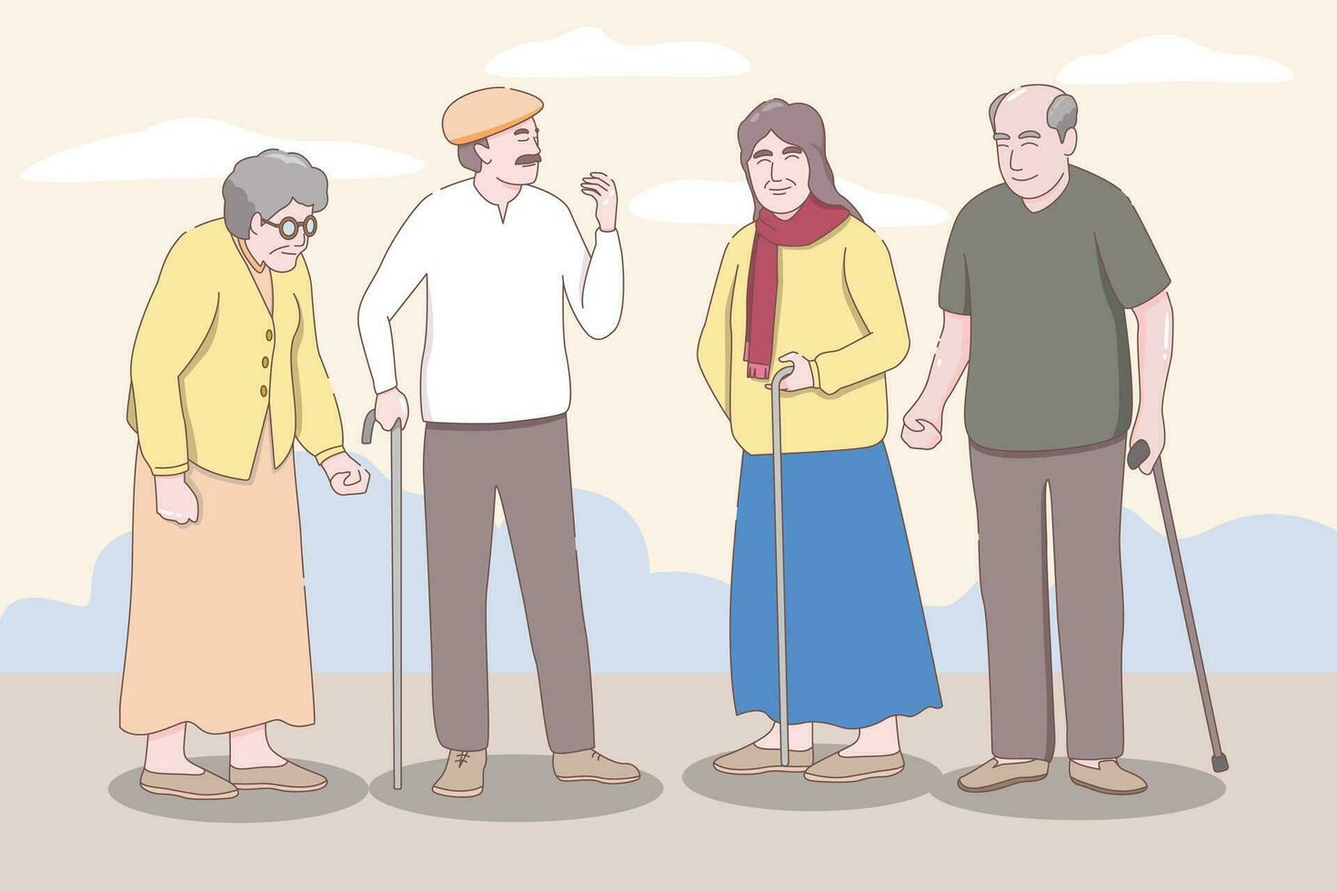 elderly care, old people care activities, prescribes treatment. Vector characters flat cartoon.