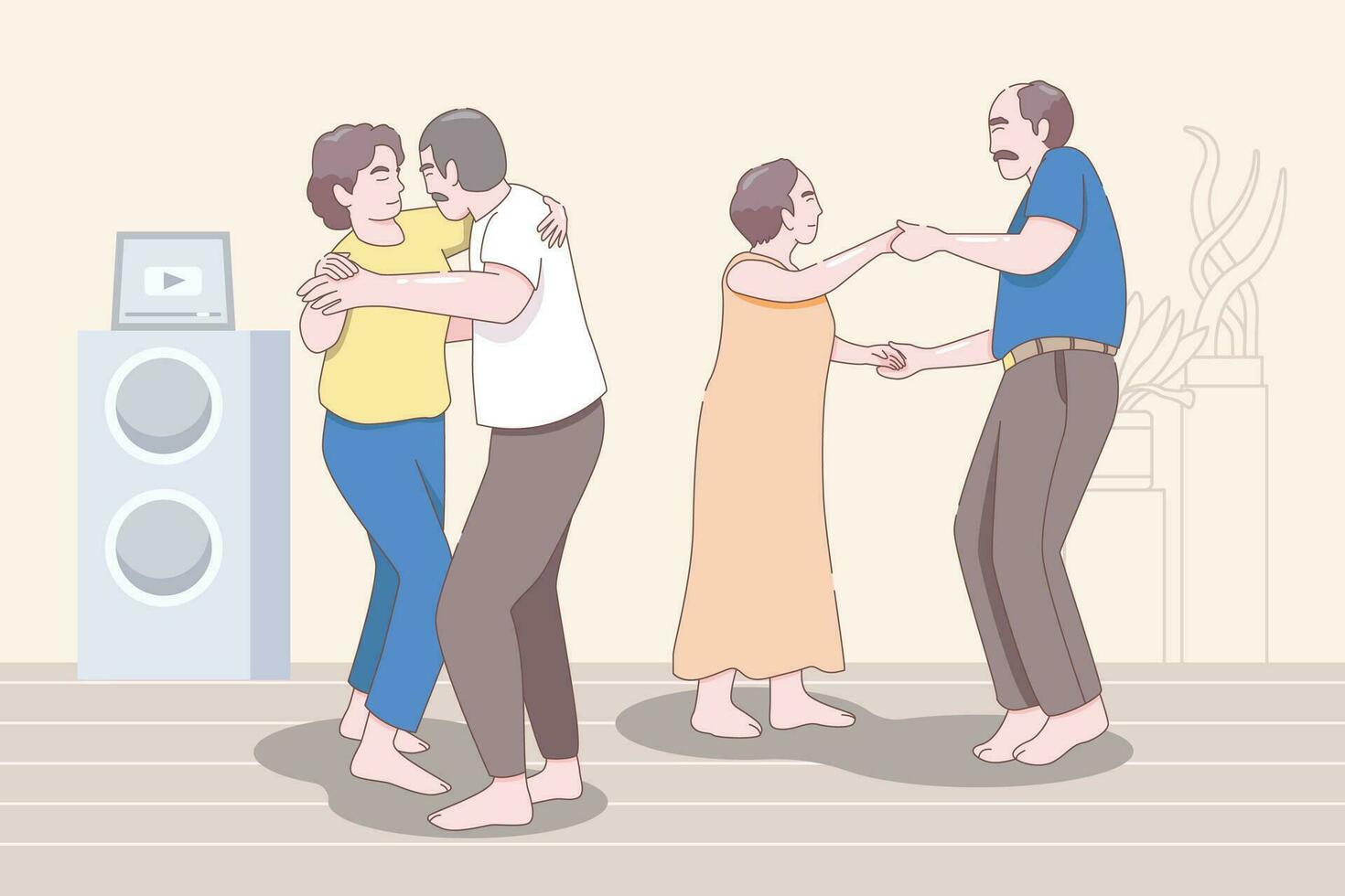 happy elderly couple dancing together, Concept of long and happy love and marriage. Vector illustration