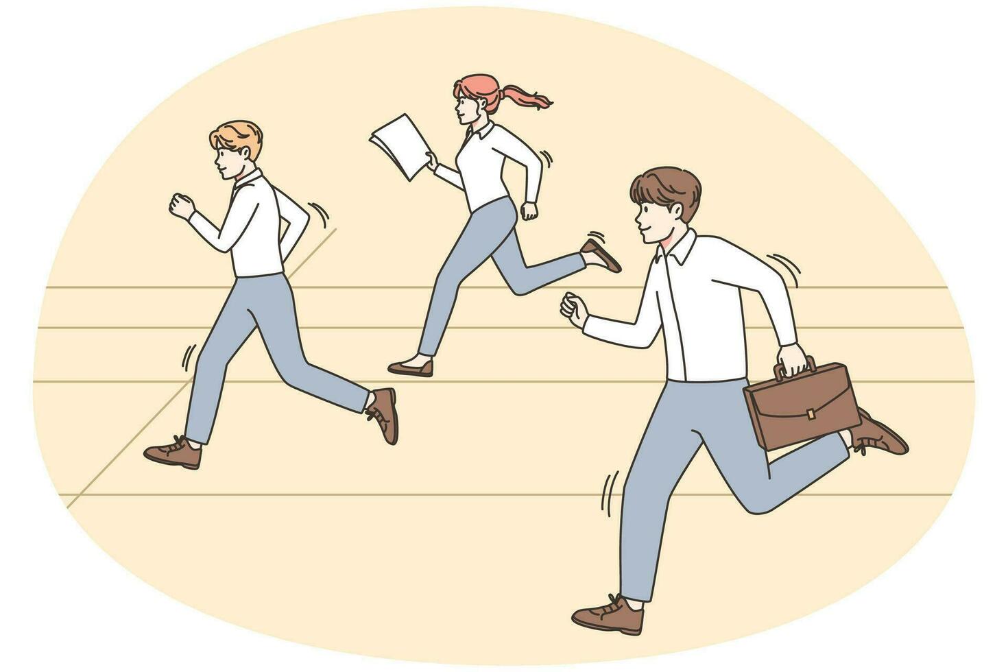 Employees racing to be first in work business competition. Colleagues participate in contest, strive for promotion or achievement. Job rivalry. Vector illustration.